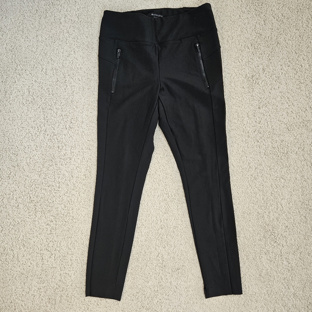 Athleta Stellar Tights Solid Black Womens M High Rise Pull On Zip Pockets